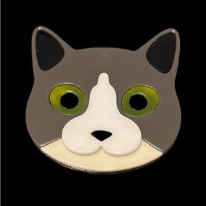 Gray and White Cat Face Enamel Pin